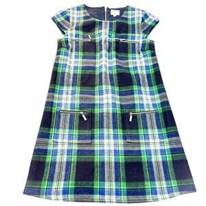 Julie Brown NYC Green Tartan Plaid Patterned Wool Shift Dress Zippers Size 6